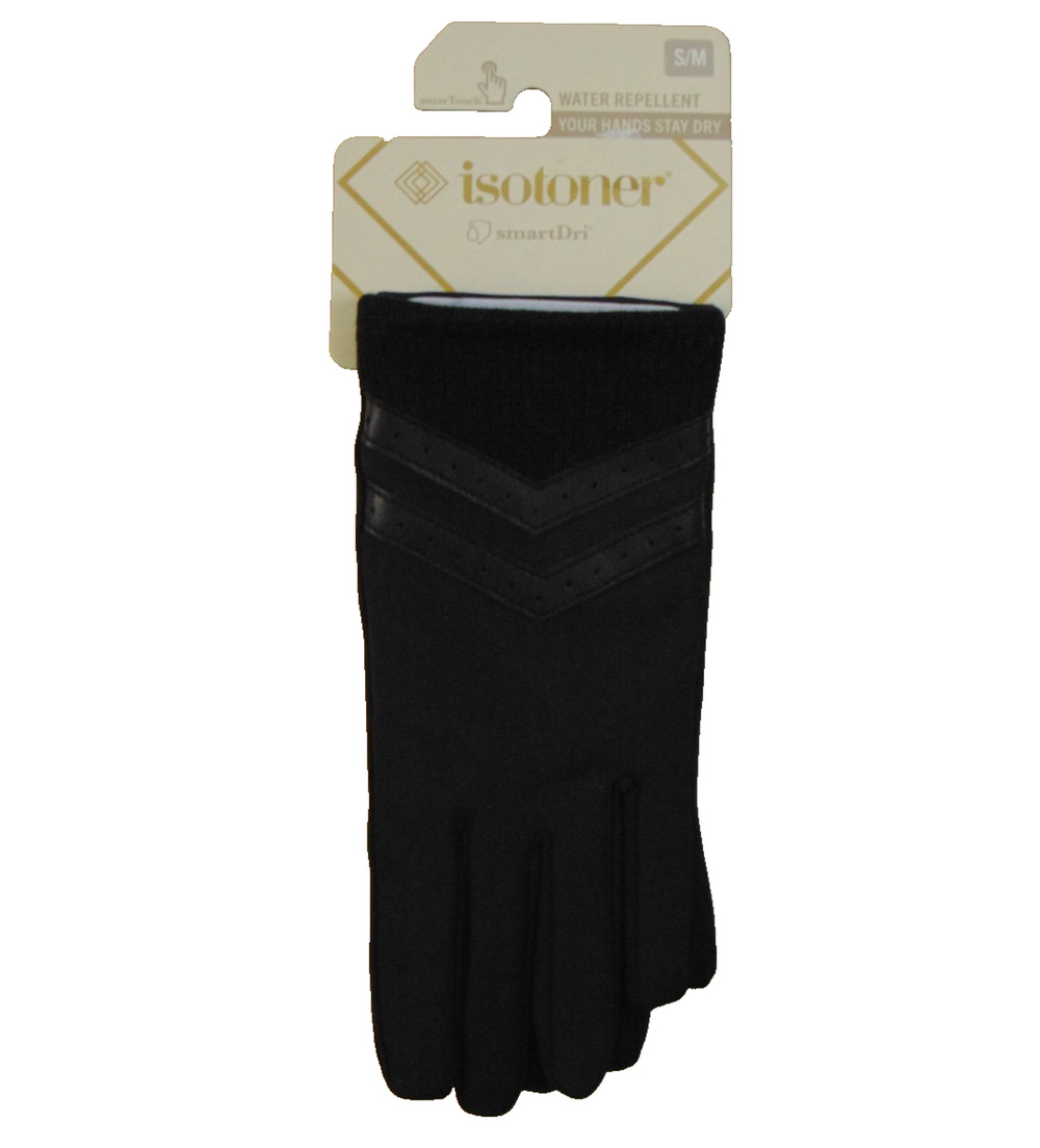 Isotoner Womens smartDRI Spandex Gloves with Rib Knit Cuff Black S/M NWT